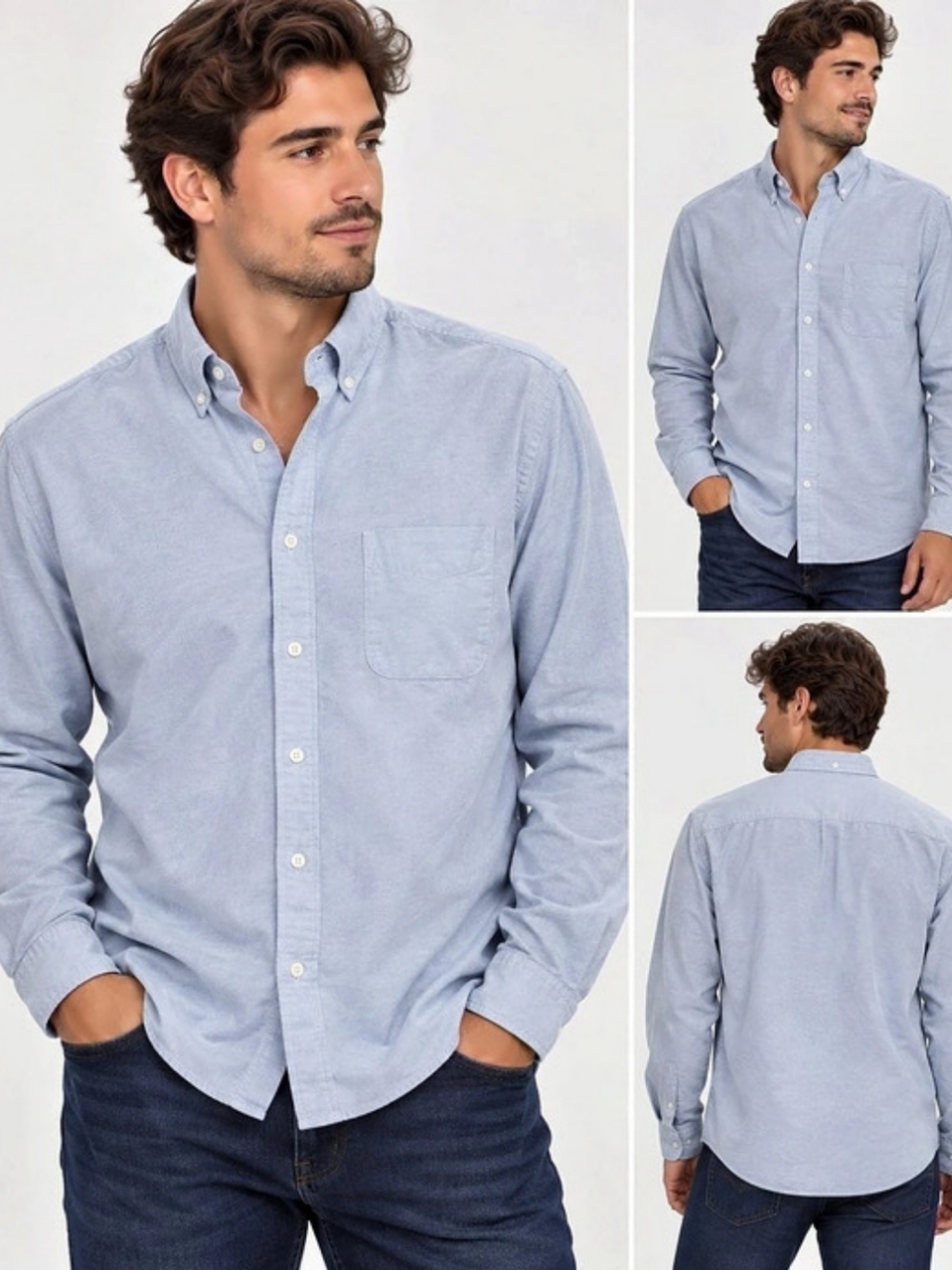 American Eagle Classic Fit Oxford Button-Up Shirt Blue Medium